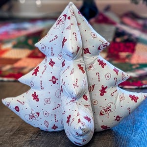 Stuffed Fabric Christmas Tree - White & Red Christmas Icons