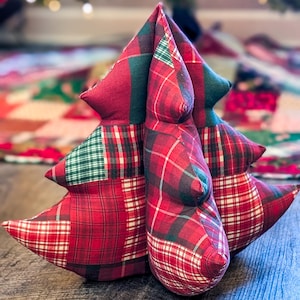 Stuffed Fabric Christmas Tree - Red & Green Multi Patch Plaid