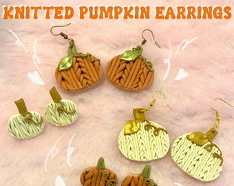 Knitted Polymer Clay Pumpkin Earrings