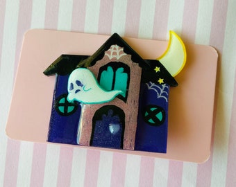 Haunted House Glittery Pin