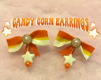 Candy Corn Ribbon Polymer Clay Earrings