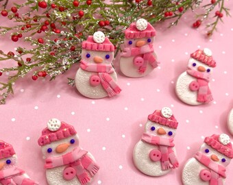 Pink Polymer Clay Snowman Earrings