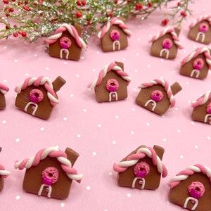 Polymer Clay Gingerbread House Stud Earrings
