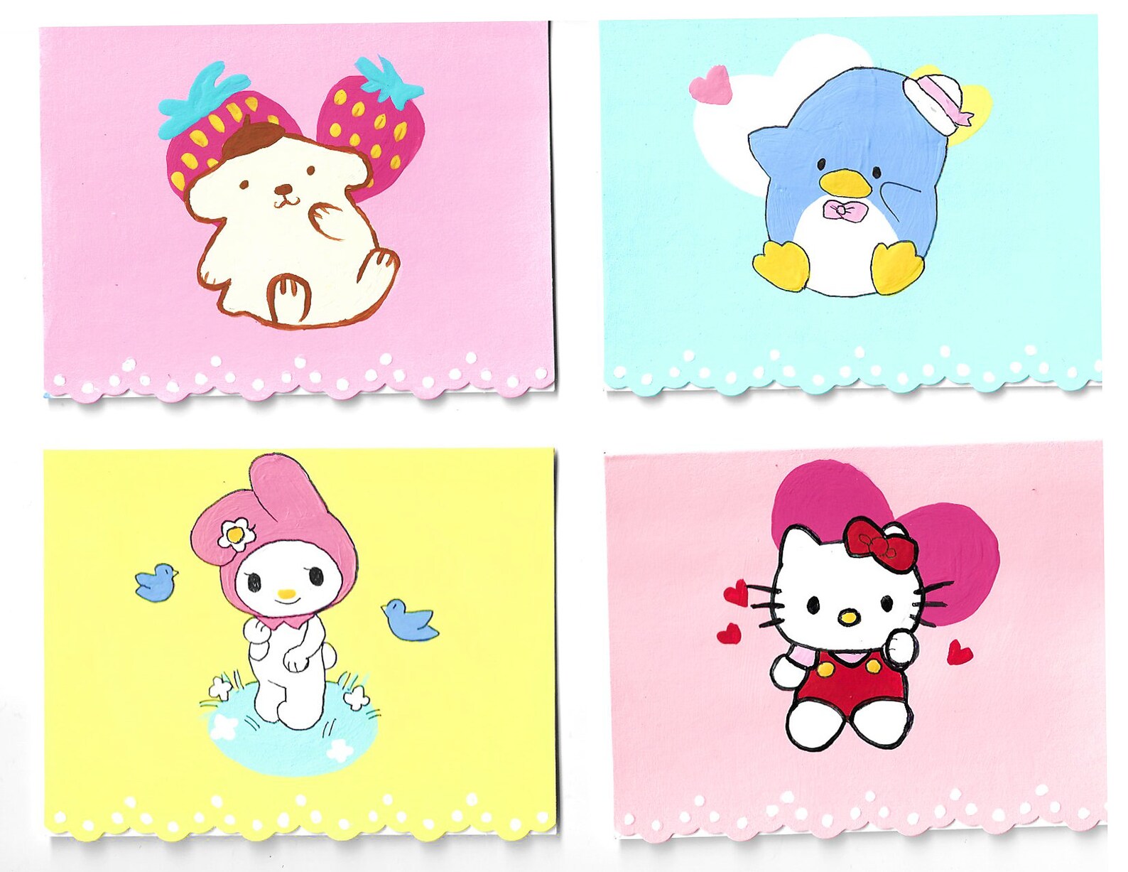 Set of 8 Hand Painted Sanrio Cards | Etsy