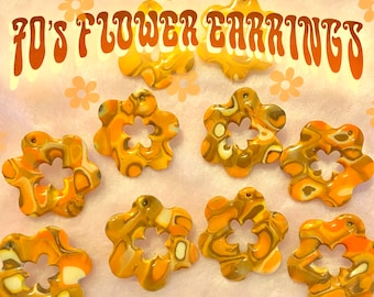 70's Orange Flower Power Stud Earrings