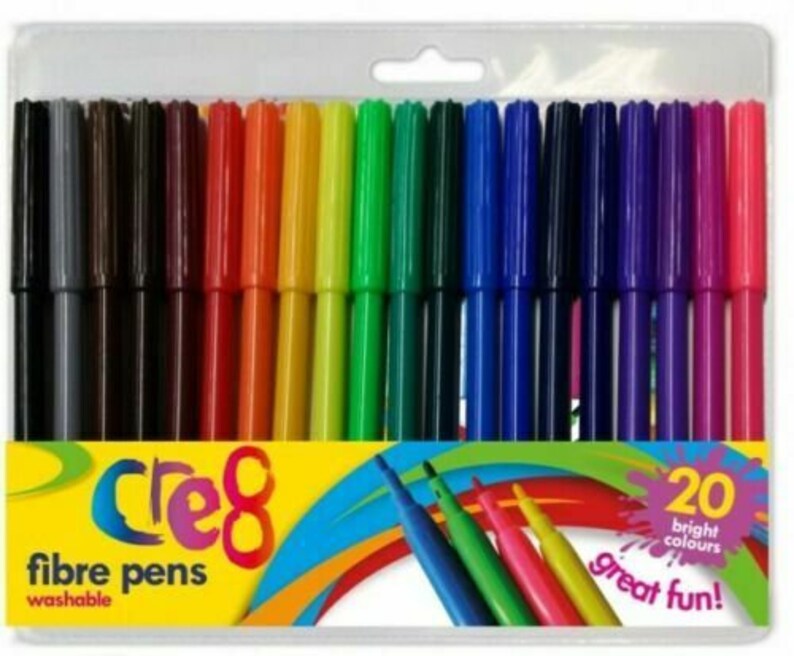 Colouring Felt Tip Pens Pack Of 20 Assorted Colours Art Children Adult Craft image 1