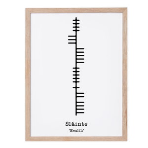 Sláinte Health Ogham-afdrukken, geschenken Ierse taal, Seanfhocal Ierse spreekwoorden, oude Ogham, Iers gemaakte kunst, duurzaam gemaakt in Ierland
