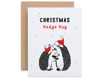 Christmas Hedge Hug Card, Funny Christmas Card, Christmas Pun Card, Cute Hedgehog Card, Cute Christmas Hug Card, Sustainably Made in Ireland