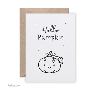 Ciao biglietto di auguri zucca / Biglietto autunnale carino / Biglietto autunnale carino / Biglietto di auguri zucca carino / Invia biglietti d'amore / Biglietti di Halloween / Prodotto in modo sostenibile in Irlanda