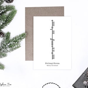 Cartão de Natal Nollaig Shona Ogham, cartão de Natal irlandês, cartões de Natal Gaeilge, cartão de Natal em língua irlandesa, feito de forma sustentável na Irlanda