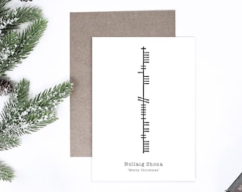 Nollaig Shona Ogham Christmas Card, Irish Christmas Card, Gaeilge Christmas Cards, Irish Langue Christmas Card, Sustainably Made in Ireland