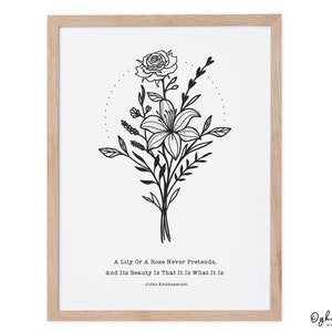 花束プリント、パーソナライズされたフラワープリント、インスピレーションを与える引用、植物の線画、ジャパニーズワイルドフラワー、持続可能なアイルランド製