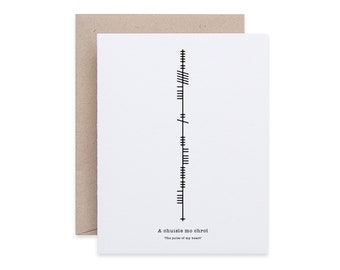Tarjeta de felicitación irlandesa Ogham - Tarjeta romántica de San Valentín - Tarjeta de amor celta artesanal - Tarjeta personalizada en irlandés - Hecha en Irlanda
