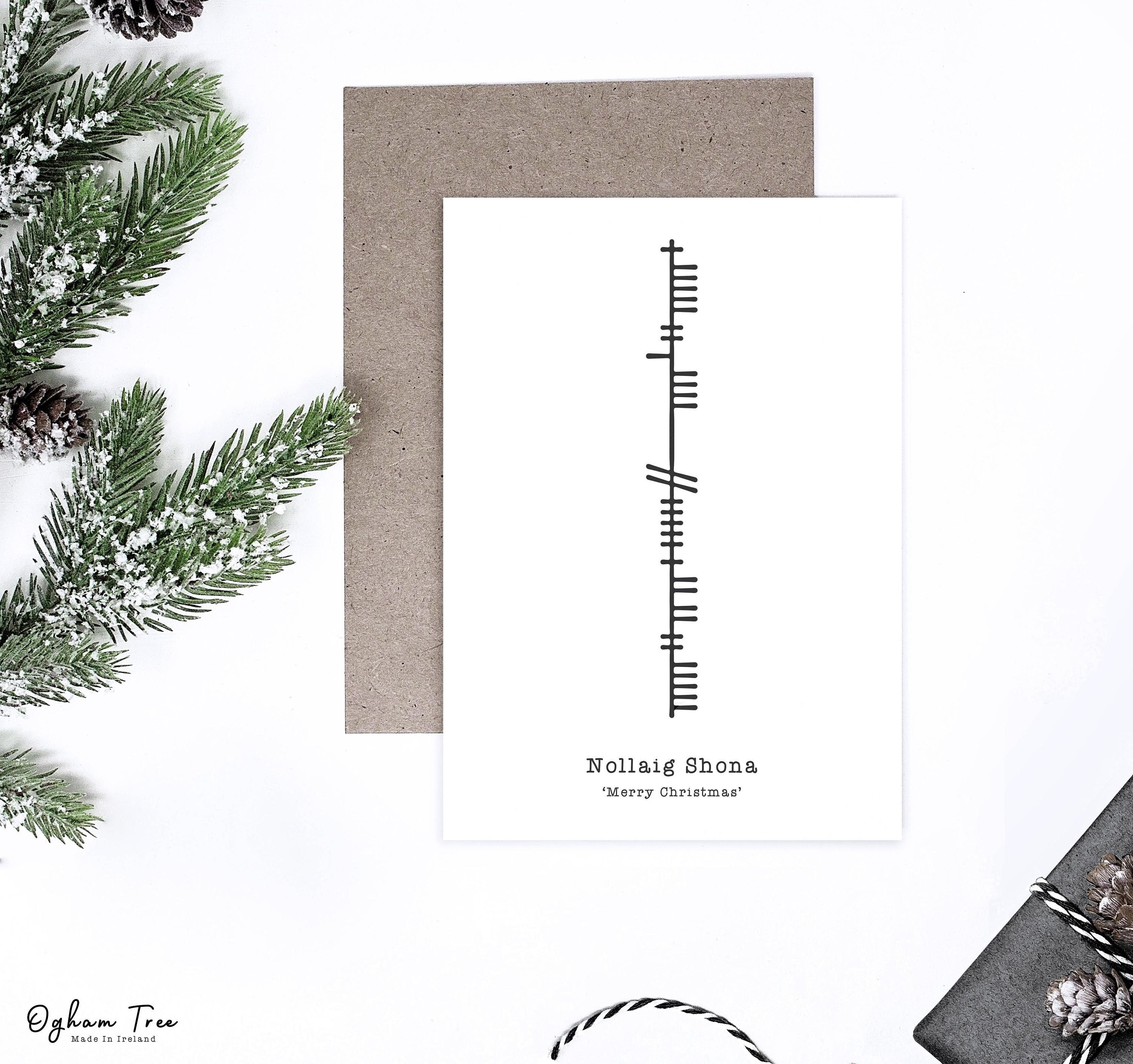 Ogham 'nollaig Shona' Christmas Card, Irish Merry Christmas, Sustainably  Made - Etsy, image size:3000x2817