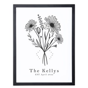 April Birth Flower Print, Personalized Birthday gift, Line Art Botanical print, April Zodiac gift, Daisy Floral Art, Sustainably Made In Ireland