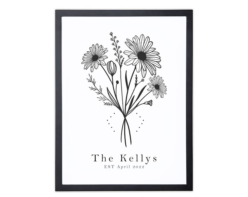 April Birth Flower Print, Personalized Birthday gift, Line Art Botanical print, April Zodiac gift, Daisy Floral Art, Sustainably Made In Ireland