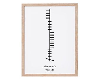 Lámina artística ogham "Coraje" de Misneach – Arte mural celta irlandés – Regalo de coraje artesanal – Obra de arte irlandesa personalizada – Hecho en Irlanda