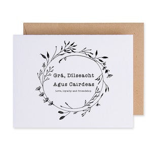 Tarjeta de amor, lealtad y amistad / Proverbio irlandés / Votos matrimoniales / Idioma irlandés / Tarjeta de aniversario irlandesa / Hecha a mano conscientemente en Irlanda