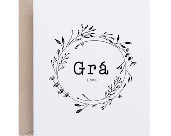 Tarjeta de felicitación romántica irlandesa "Gra Love" - Tarjeta de San Valentín irlandesa - Tarjeta irlandesa artesanal - Tarjeta en idioma irlandés - Hecha en Irlanda