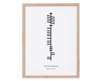 Lámina Ogham Dluthchara "Mejor Amigo" - Arte mural celta irlandés - Regalo de amistad - Obra de arte irlandesa personalizada - Hecho en Irlanda