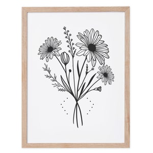 April Birth Flower Print, Personalized Birthday gift, Line Art Botanical print, April Zodiac gift, Daisy Floral Art, Sustainably Made In Ireland