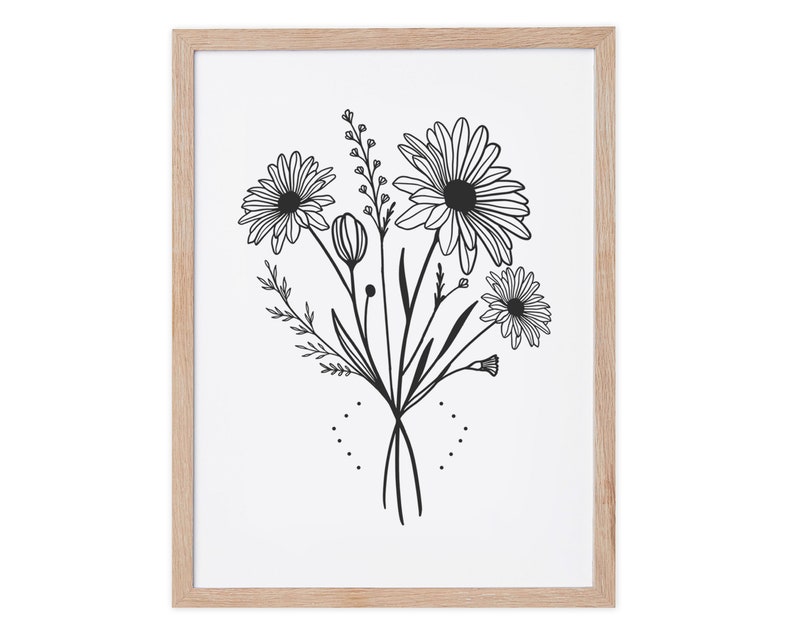 April Birth Flower Print, Personalized Birthday gift, Line Art Botanical print, April Zodiac gift, Daisy Floral Art, Sustainably Made In Ireland
