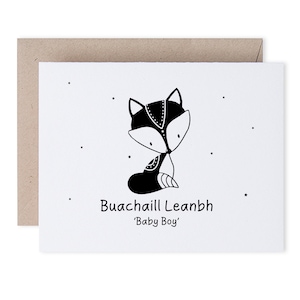 Fox-kaart babyjongen, Ierse kinderen, Ierse kaarten, Ierse babycadeaus, Gaeilge Card, kaart Ierse taal, gepersonaliseerde nieuwe babykaart, gemaakt in Ierland