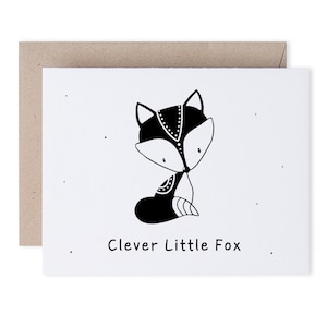 Tarjeta de Zorrito Inteligente, Tarjeta unisex de zorro, Tarjetas infantiles de bosque, Tarjeta infantil bohemia, Tarjetas infantiles con animales del bosque, Tarjeta infantil personalizada, Hecha en Irlanda