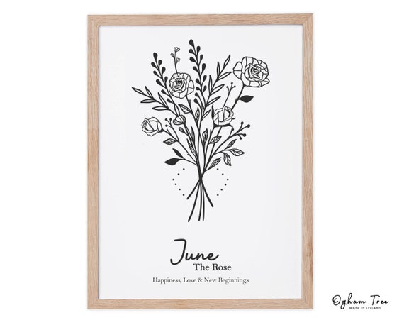 Rose Bouquet Print, June Birth Flower, Gemini Zodiac Art