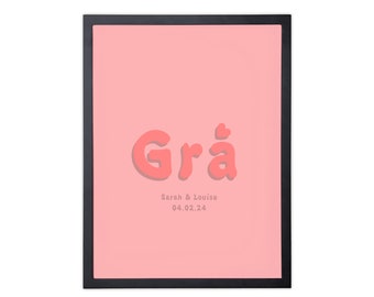 Grá Kunstdruck, Gra romantisches Geschenk, irische Spruchkunst, retro irische Kunst, Gaeilge-Satz, Irland-Jubiläum, gälisches Zitat, irisches Hochzeitsgeschenk,