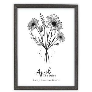 April Birth Flower Print, Personalized Birthday gift, Line Art Botanical print, April Zodiac gift, Daisy Floral Art, Sustainably Made In Ireland