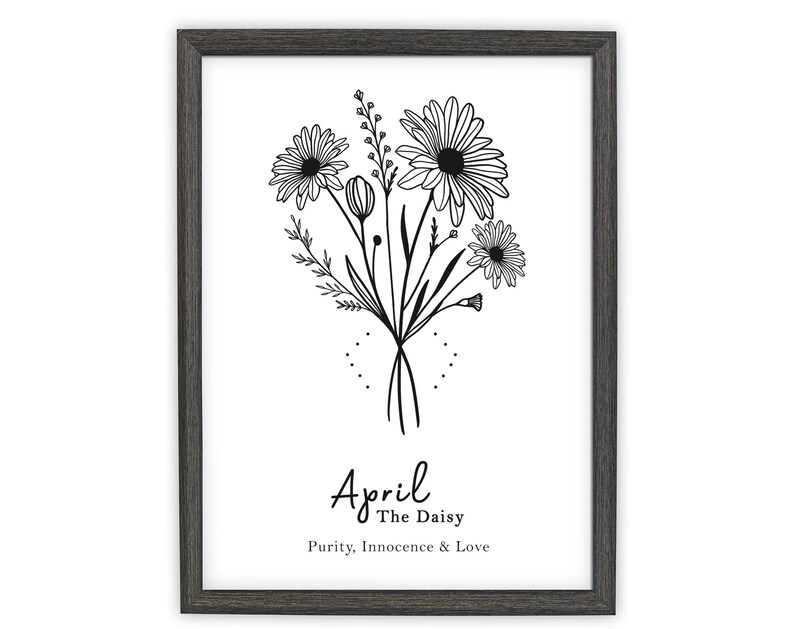 April Birth Flower Print, Personalized Birthday gift, Line Art Botanical print, April Zodiac gift, Daisy Floral Art, Sustainably Made In Ireland