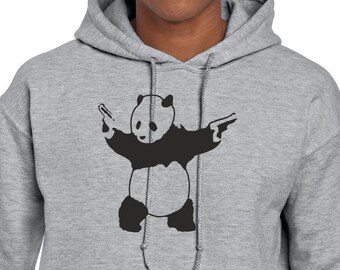 Banksy Hoodie Panda With Guns Sweatshirt Banksy Street Art Painting Inspired T-Shirt Vintage Hood Pullover Modern Street Graffiti UK Bristol
