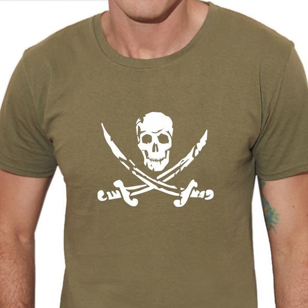Jolly Roger T-Shirt Vintage Pirate Flag Skull and Bones Shirt Top Black Flag Pirates Sigil Thieves Sea Adventures