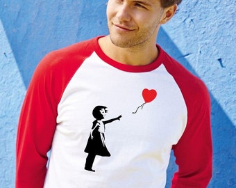 Long Sleeve Baseball T-Shirt Banksy Girl With Heart Balloon Short Sleeve Baseball T Shirt Top