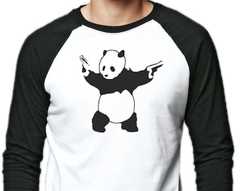 Banksy Panda With Guns Long Sleeve Baseball T-Shirt Banksy Street Art Shirt Modern Graffiti UK Bristol Banksy Stencil Artist England