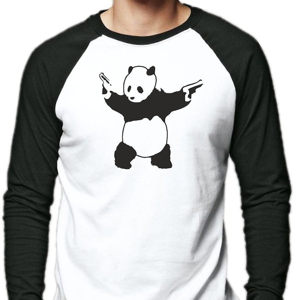 Banksy Panda With Guns Long Sleeve Baseball T-Shirt Banksy Street Art Shirt Modern Graffiti UK Bristol Banksy Stencil Artist England