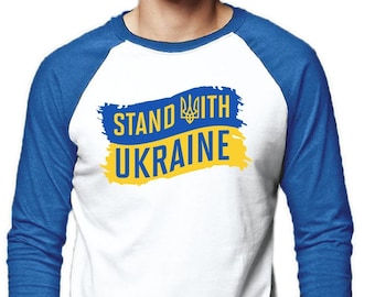 Stand With Ukraine T-Shirt Long Sleeve Baseball Support Ukraine T-Shirt Ukrainian Flag Shirt Peace in Ukraine