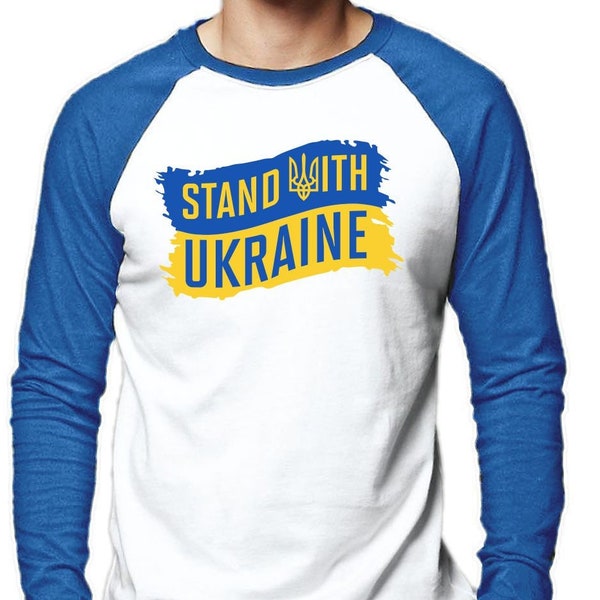 Stand With Ukraine T-Shirt Long Sleeve Baseball Support Ukraine T-Shirt Ukrainian Flag Shirt Peace in Ukraine