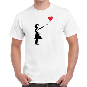 Banksy Girl With Love Balloon Hoodie Vintage Sweatshirt Banksy Street Artist Inspired Art T-Shirt Hood Pullover Modern Street Graffiti Art White T-Shirt