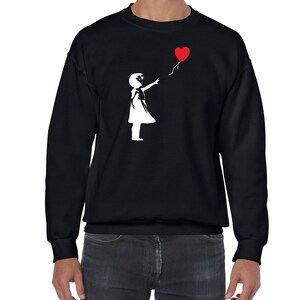 Banksy Girl With Love Balloon Hoodie Vintage Sweatshirt Banksy Street Artist Inspired Art T-Shirt Hood Pullover Modern Street Graffiti Art Black Sweatshirt