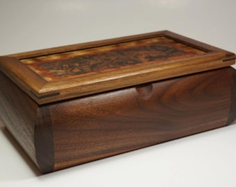 Dresser Top Black Walnut Jewelry Box with Removable Interior Tray