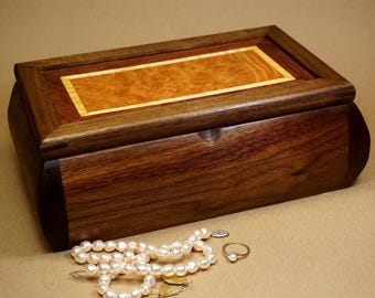 Dresser Top Black Walnut Jewelry Box with Removable Interior Tray