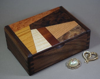 Black Walnut Keepsake Box with Marquetry Lid, Graduation gift