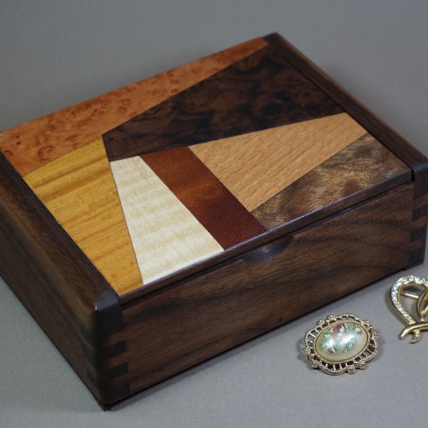 Black Walnut Keepsake Box with Marquetry Lid, Graduation gift