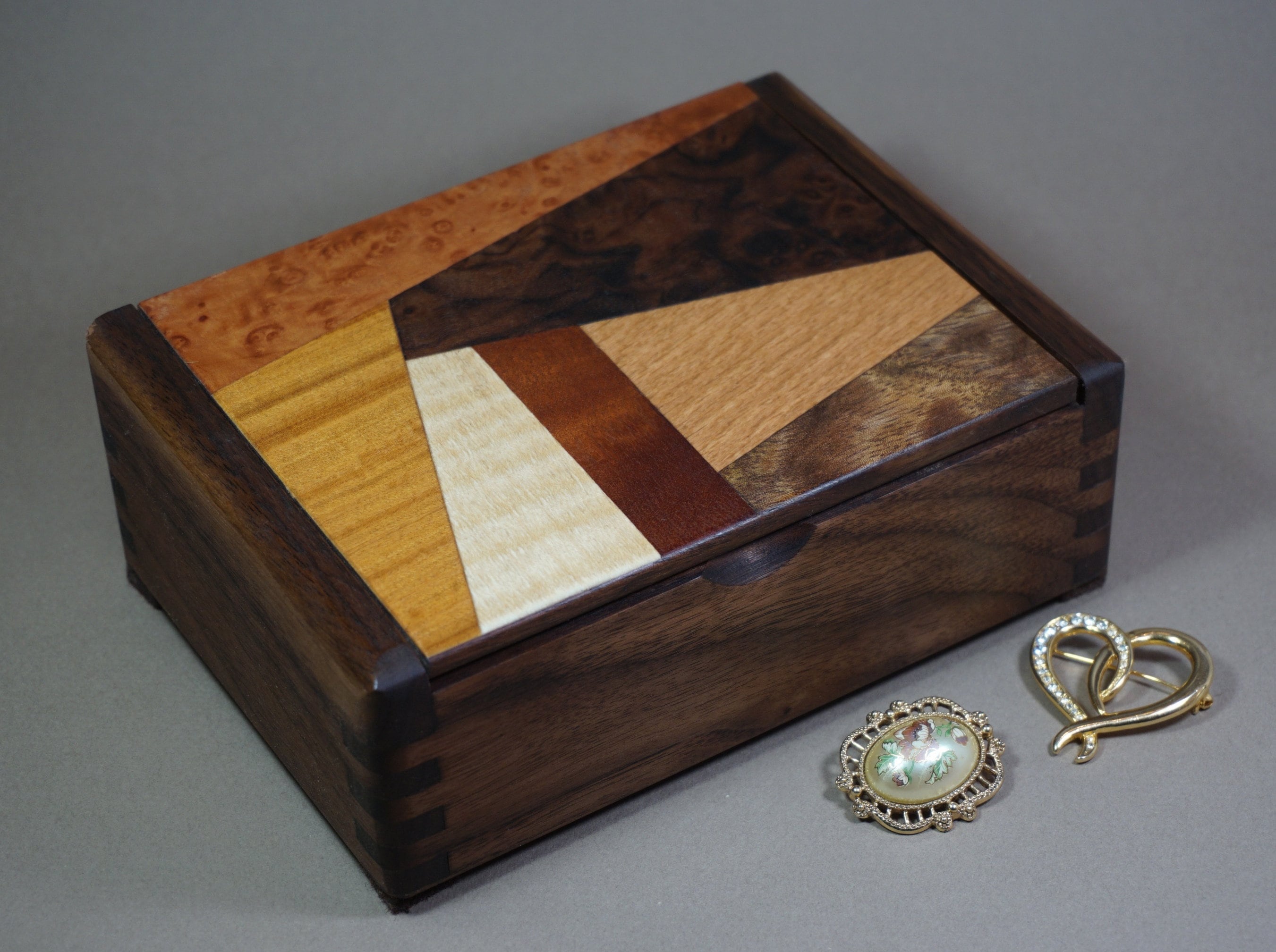 Black Walnut Keepsake Box with Marquetry Lid, Graduation gift, Anniversary gift