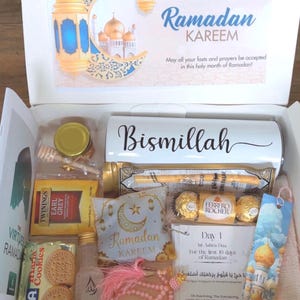 Ramadan Gift Box for Her | Islamic Self Care Set with Dates, Honey, Dua Cards & Bismillah Tumbler | Eid Gift Box for Mom or Friend Box2:with Prayer Mat