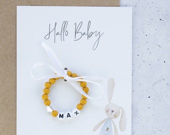 Gift set for birth with a pearl bracelet ochre for the baby baby bracelet Newborn Shooting accessory personalized birth bracelet