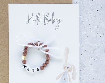 Gift set for birth with a wooden bead bracelet in hazel baby bracelet Newborn Shooting accessory personalized birth bracelet
