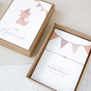 Geschenk-Set Geburtstag Kind | Geschenkbox | Geschenkkarte mit Makramee Armband | Geburtstagskarte | Geschenkidee | Fuchs | Kindergeschenk